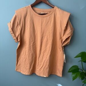 A.n.a. A New Approach Orange Short Sleeve Shoulder Pad Tee NWT.  Large